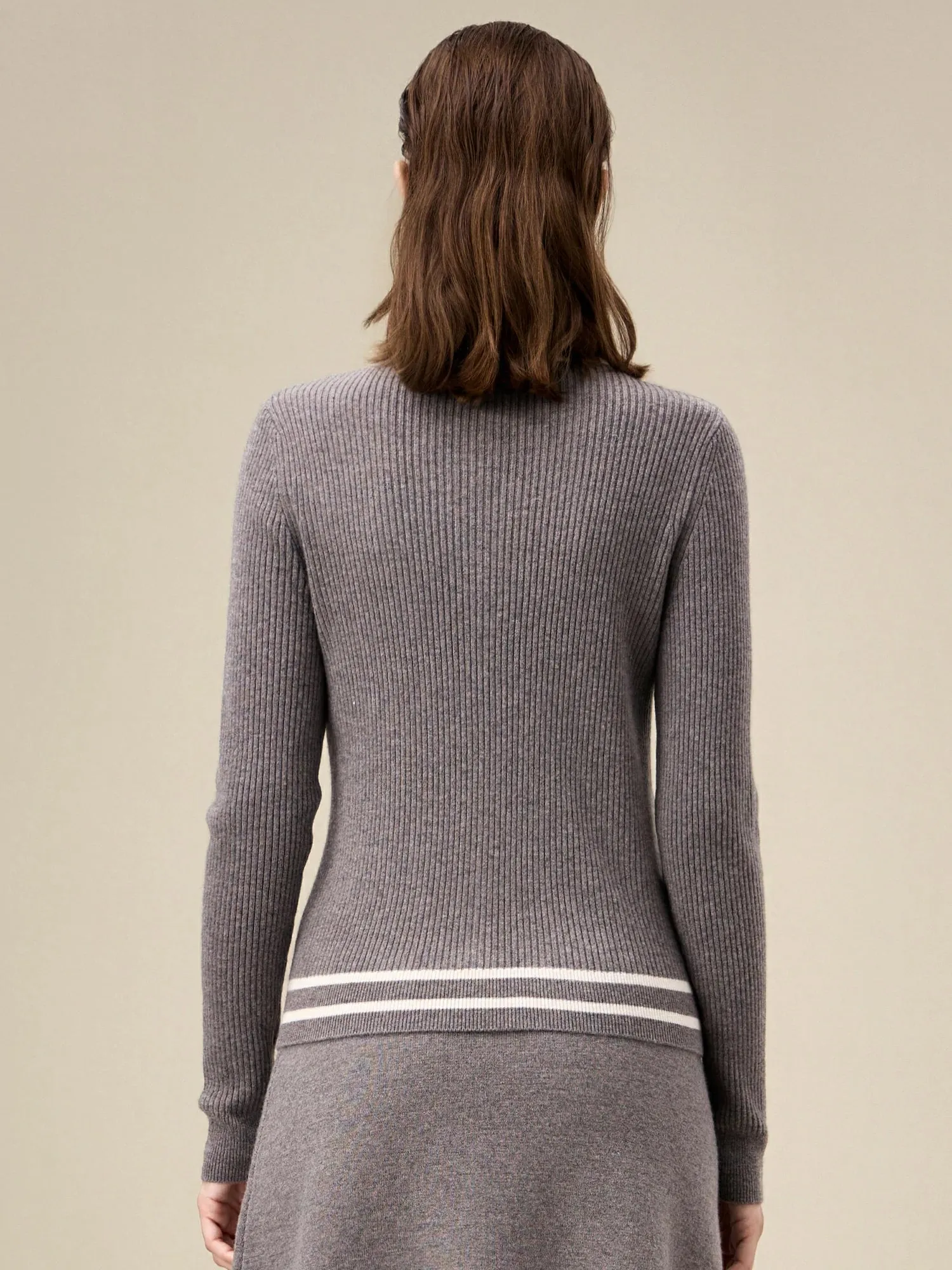 Amoretu 100% Wool Lapel Contrast Color Double-Zip Knit Cardigan