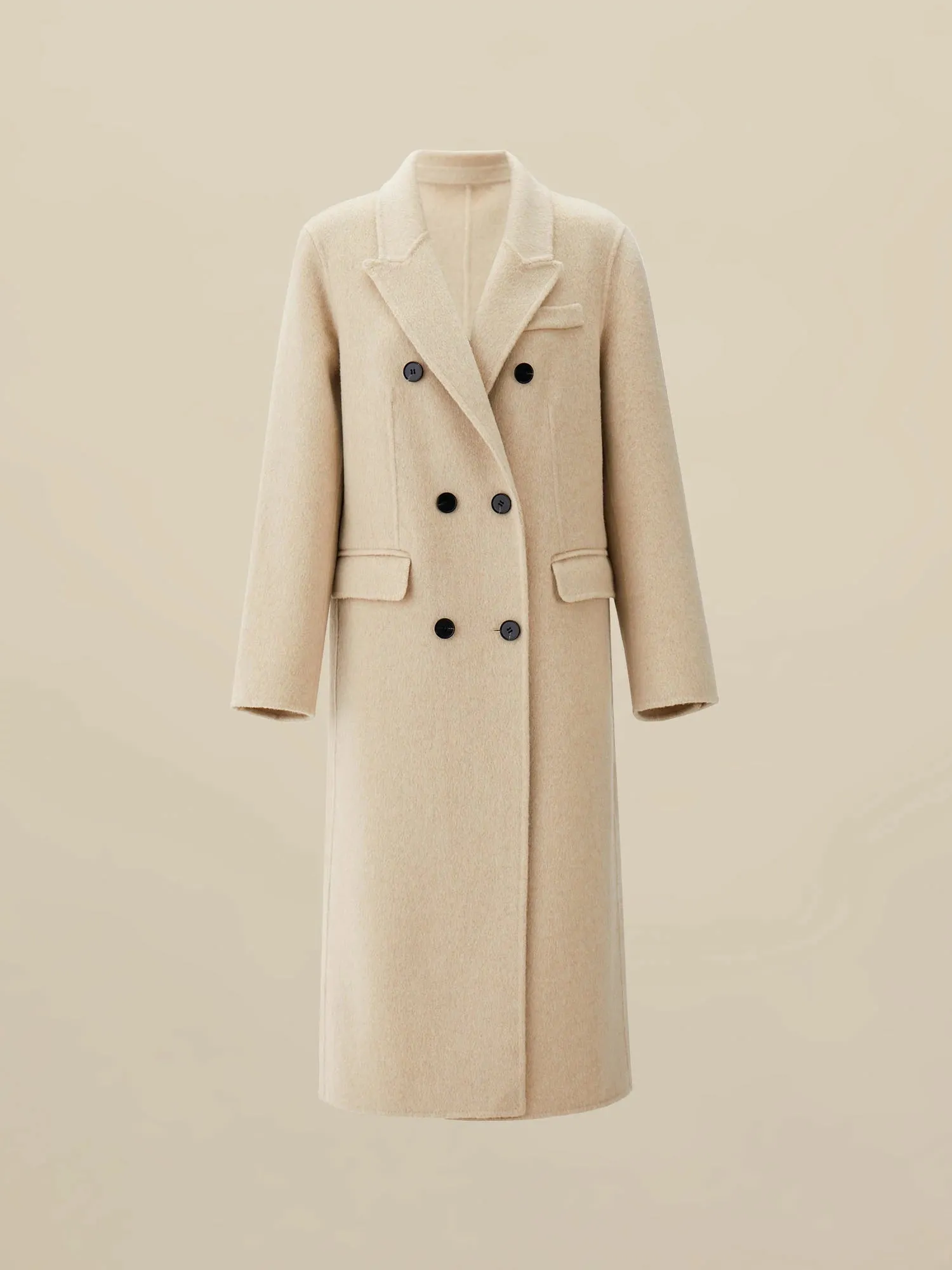 Amoretu Cashmere Wool Notched Lapels Double Breasted Coat