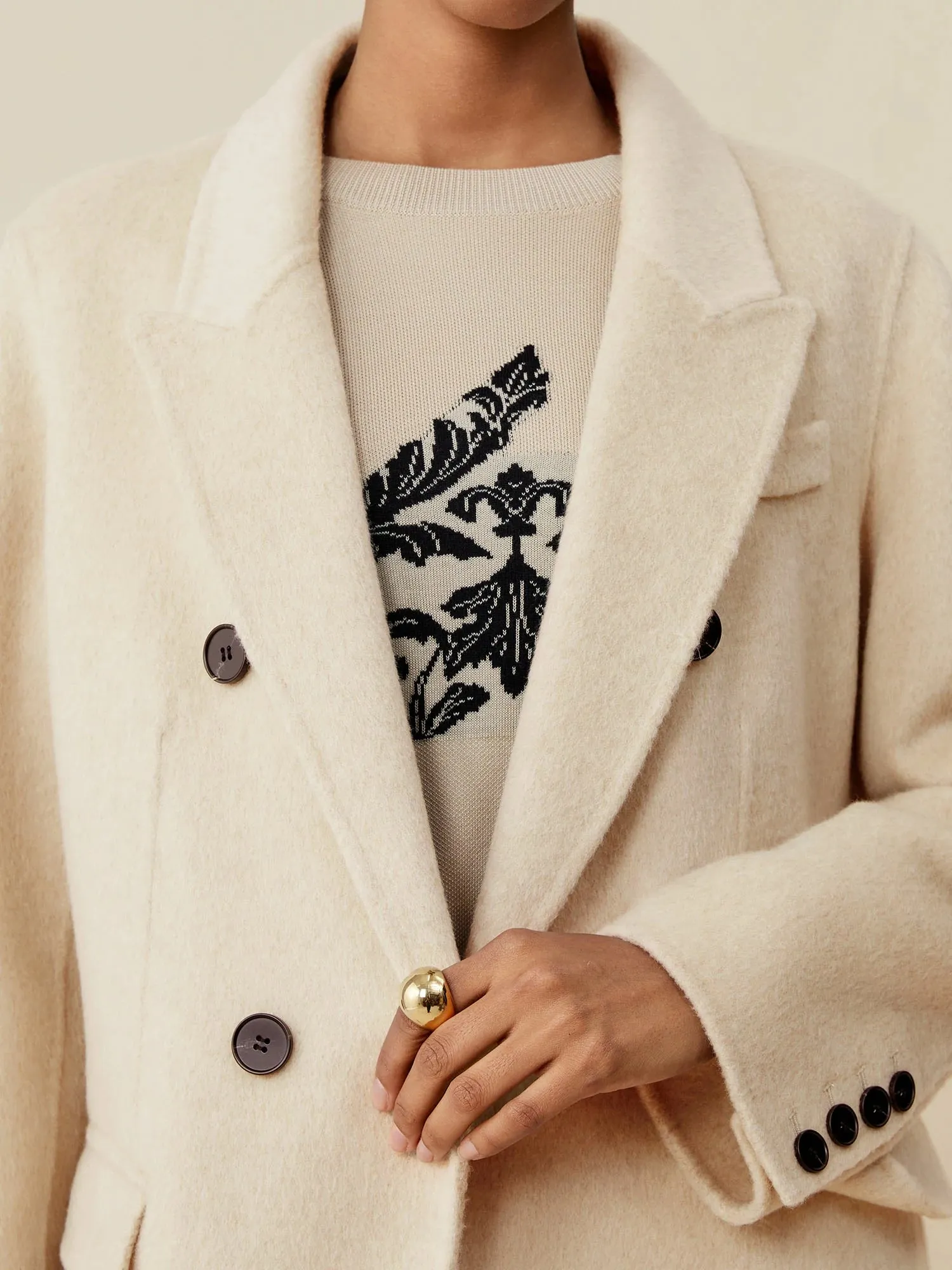 Amoretu Cashmere Wool Notched Lapels Double Breasted Coat