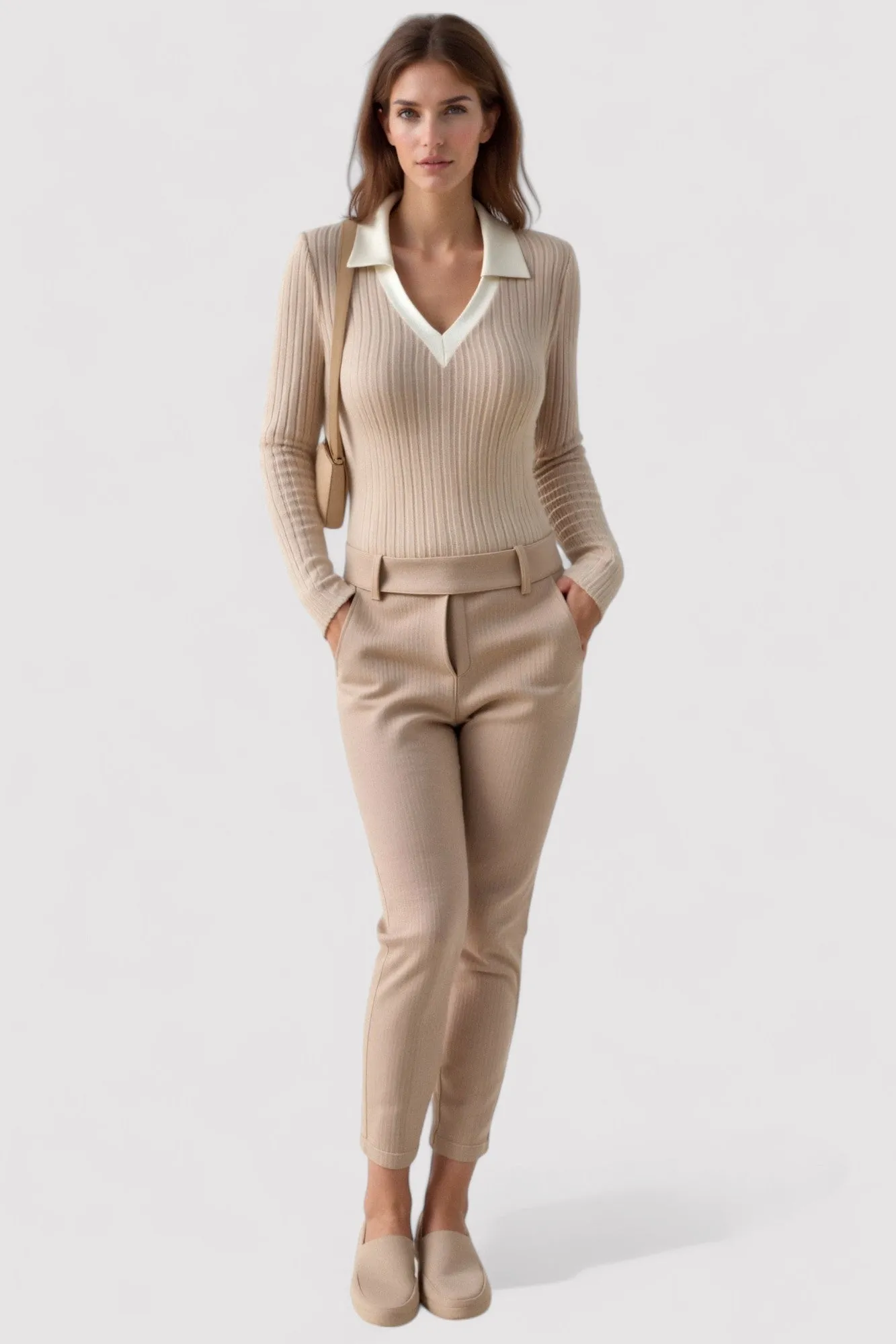 Ancien | Women's Old Money Knitted Woolen Slim Rib Knit Polo Sweater