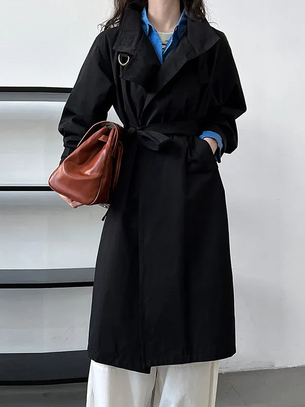 Asymmetric Buckle Solid Color Long Sleeves Loose Stand Collar Trench Coats