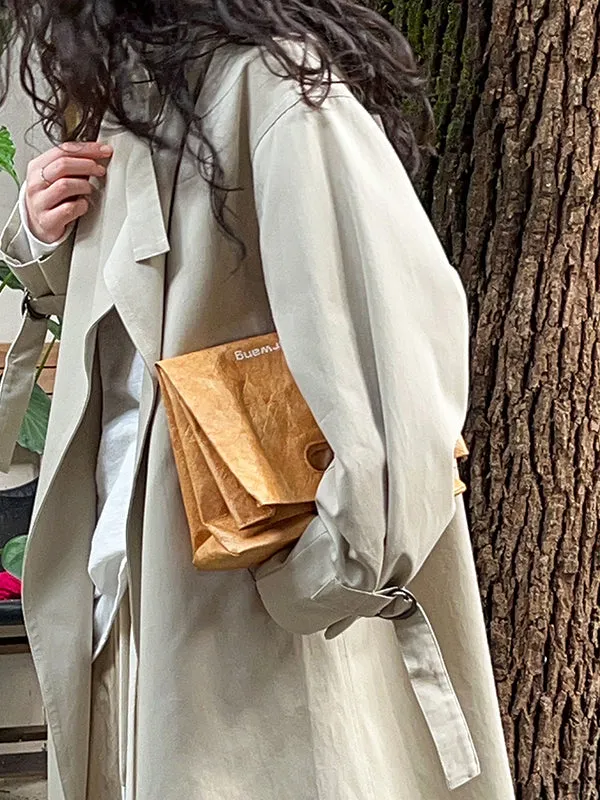 Asymmetric Buckle Solid Color Long Sleeves Loose Stand Collar Trench Coats