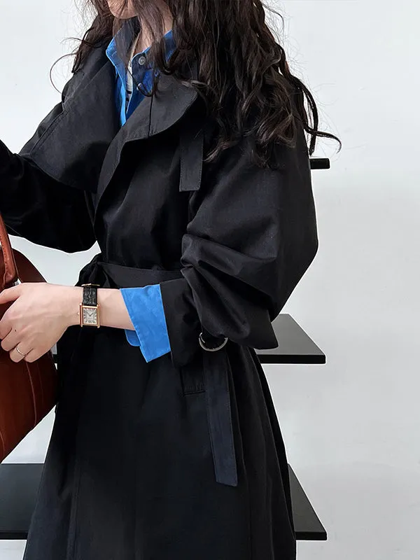 Asymmetric Buckle Solid Color Long Sleeves Loose Stand Collar Trench Coats