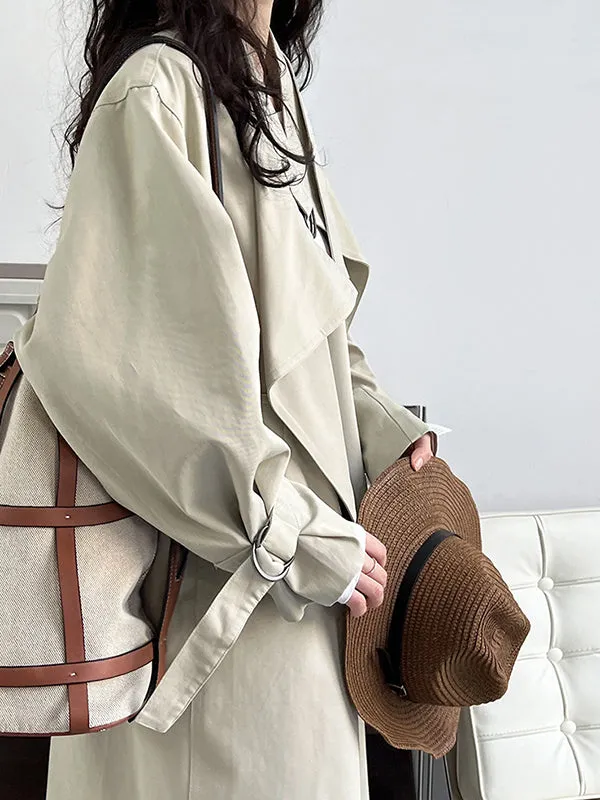Asymmetric Buckle Solid Color Long Sleeves Loose Stand Collar Trench Coats