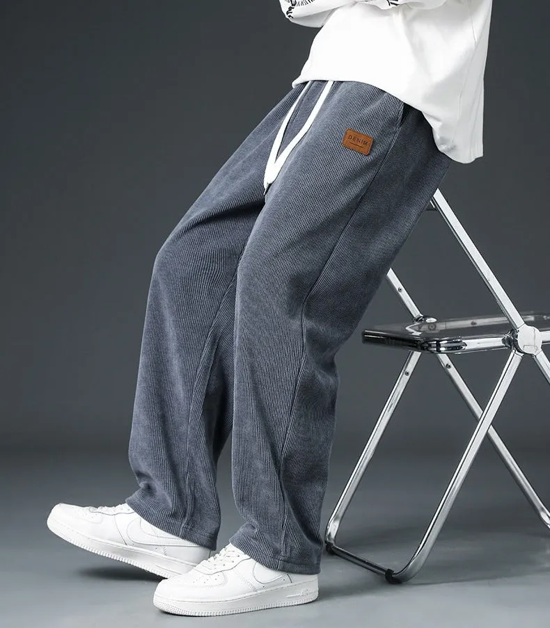 Autumn And Winter Trendy Brand Straight Wide-leg Casual Corduroy Thickened Fleece Pants
