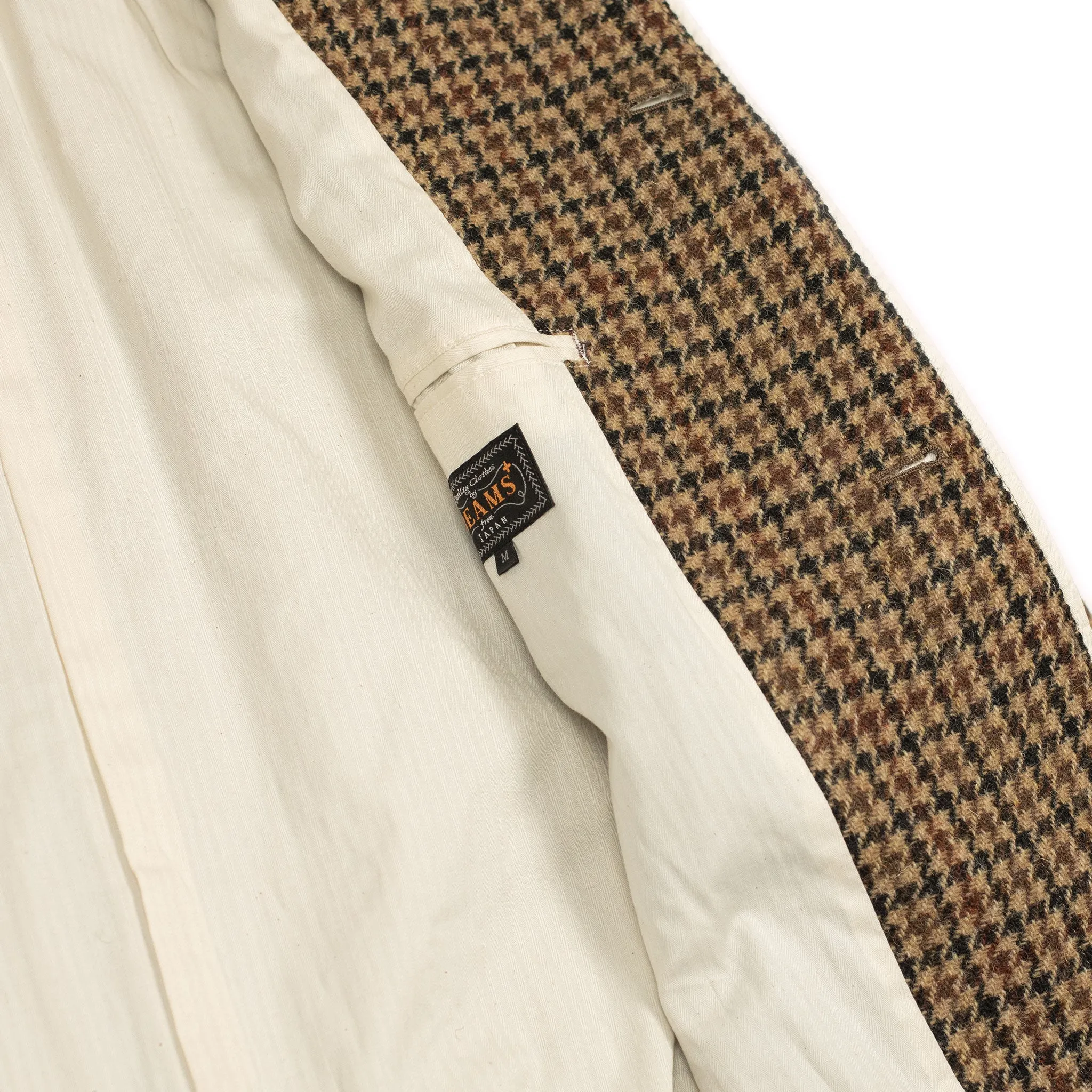 Balmacaan coat in brown, black, and burgundy guncheck Harris Tweed wool (restock)