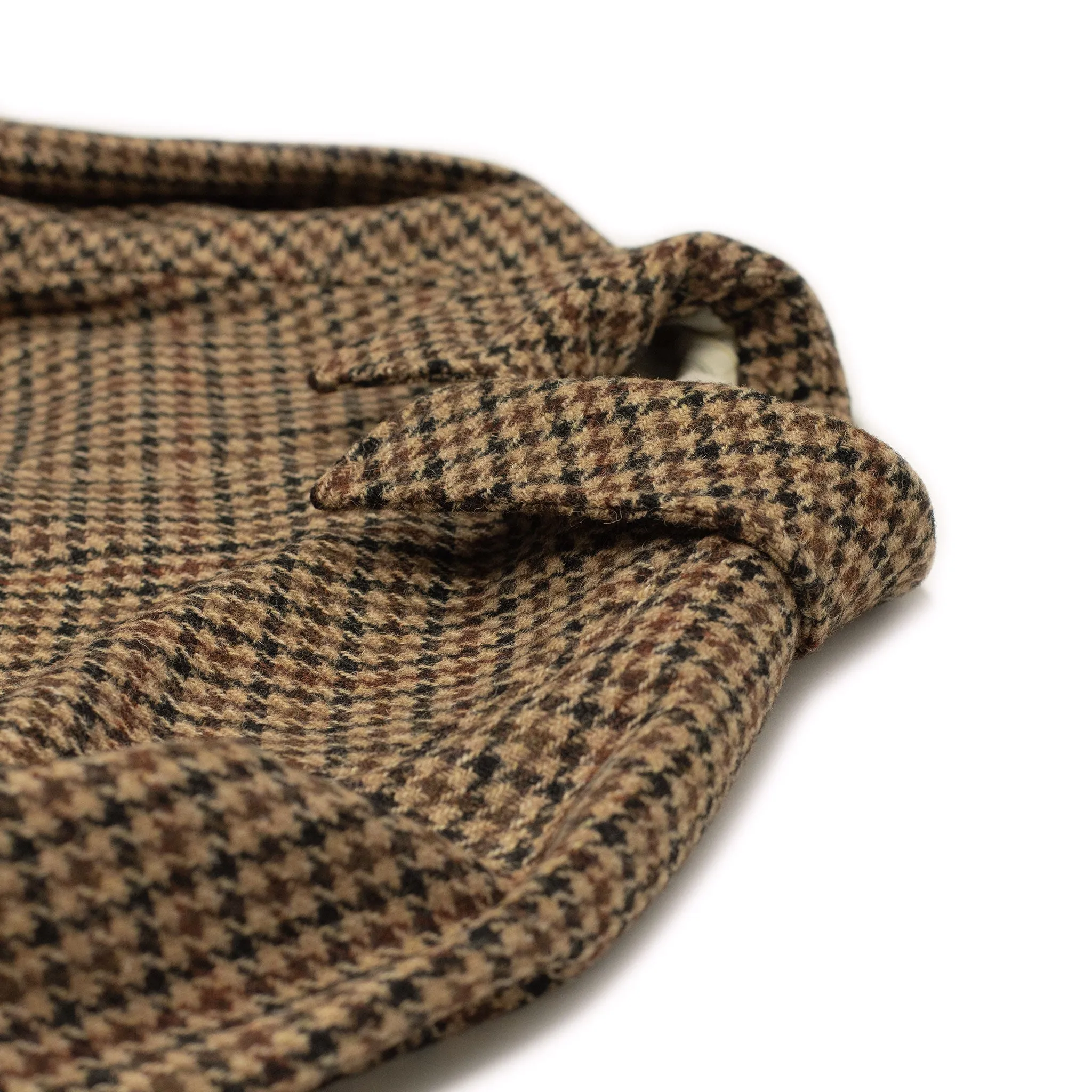 Balmacaan coat in brown, black, and burgundy guncheck Harris Tweed wool (restock)