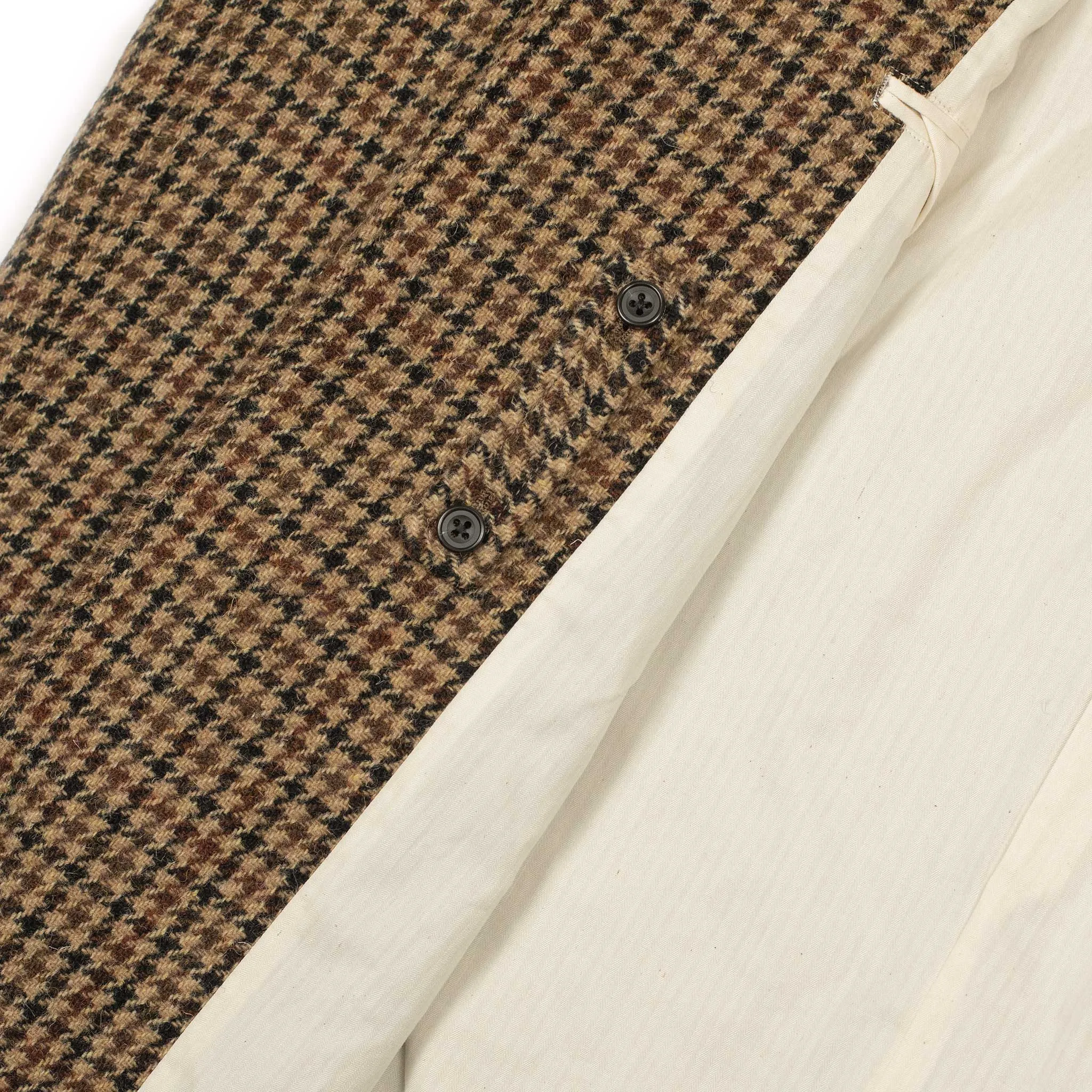 Balmacaan coat in brown, black, and burgundy guncheck Harris Tweed wool (restock)