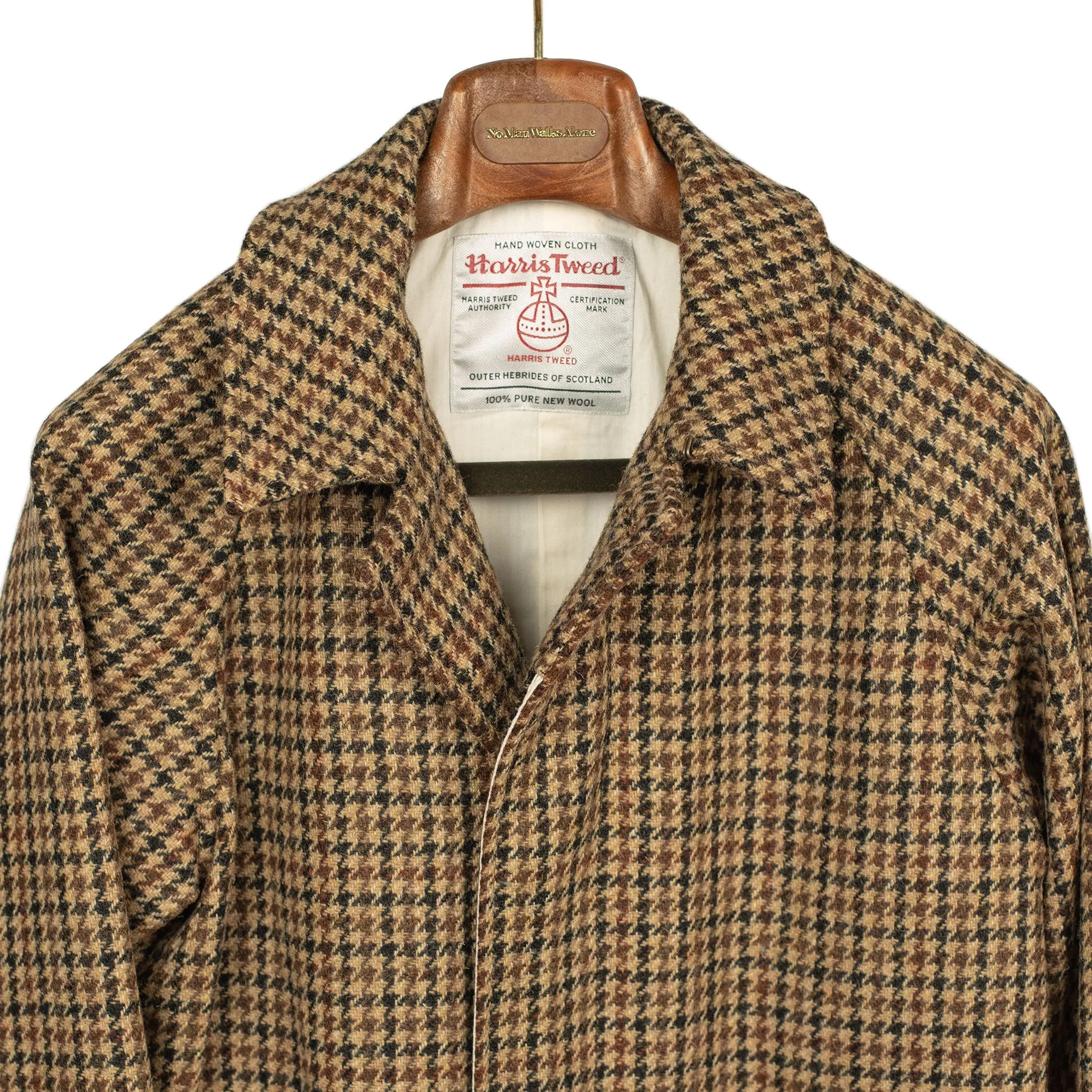 Balmacaan coat in brown, black, and burgundy guncheck Harris Tweed wool (restock)