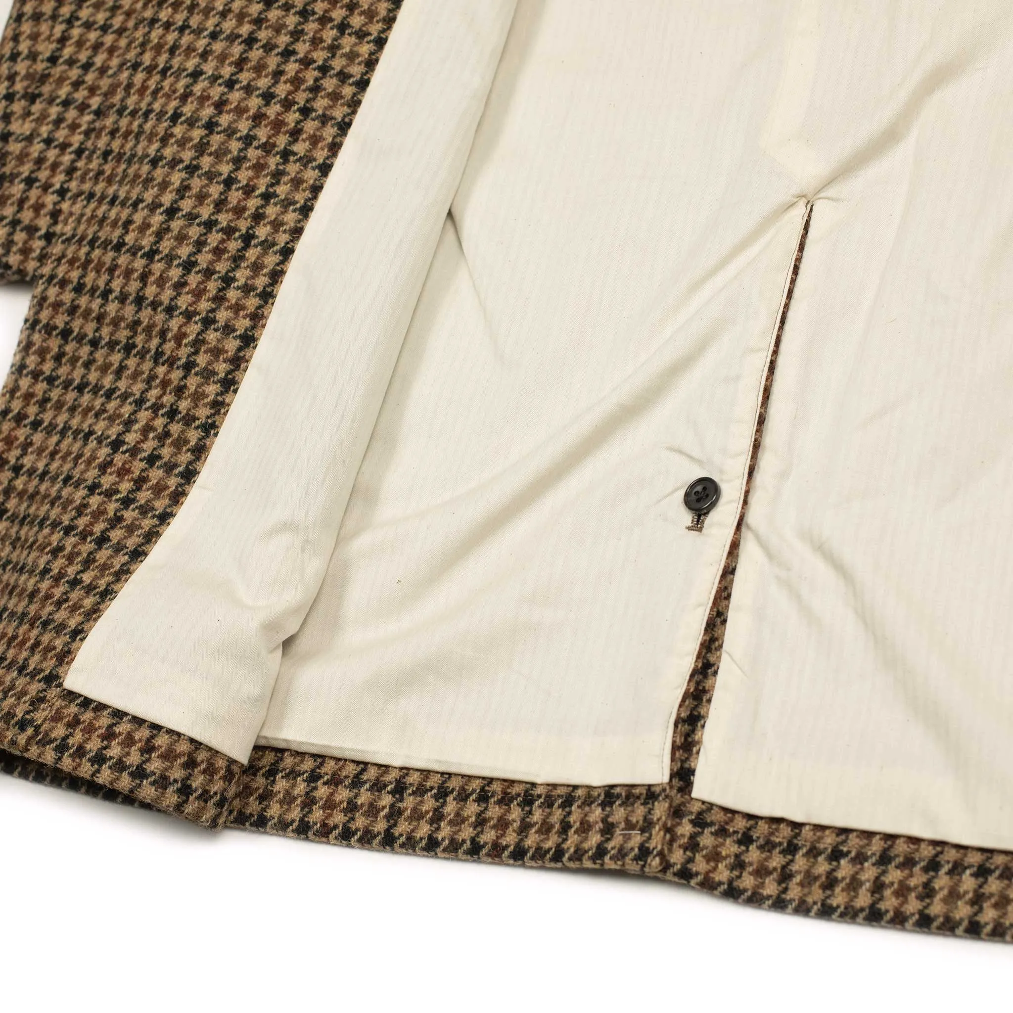 Balmacaan coat in brown, black, and burgundy guncheck Harris Tweed wool (restock)