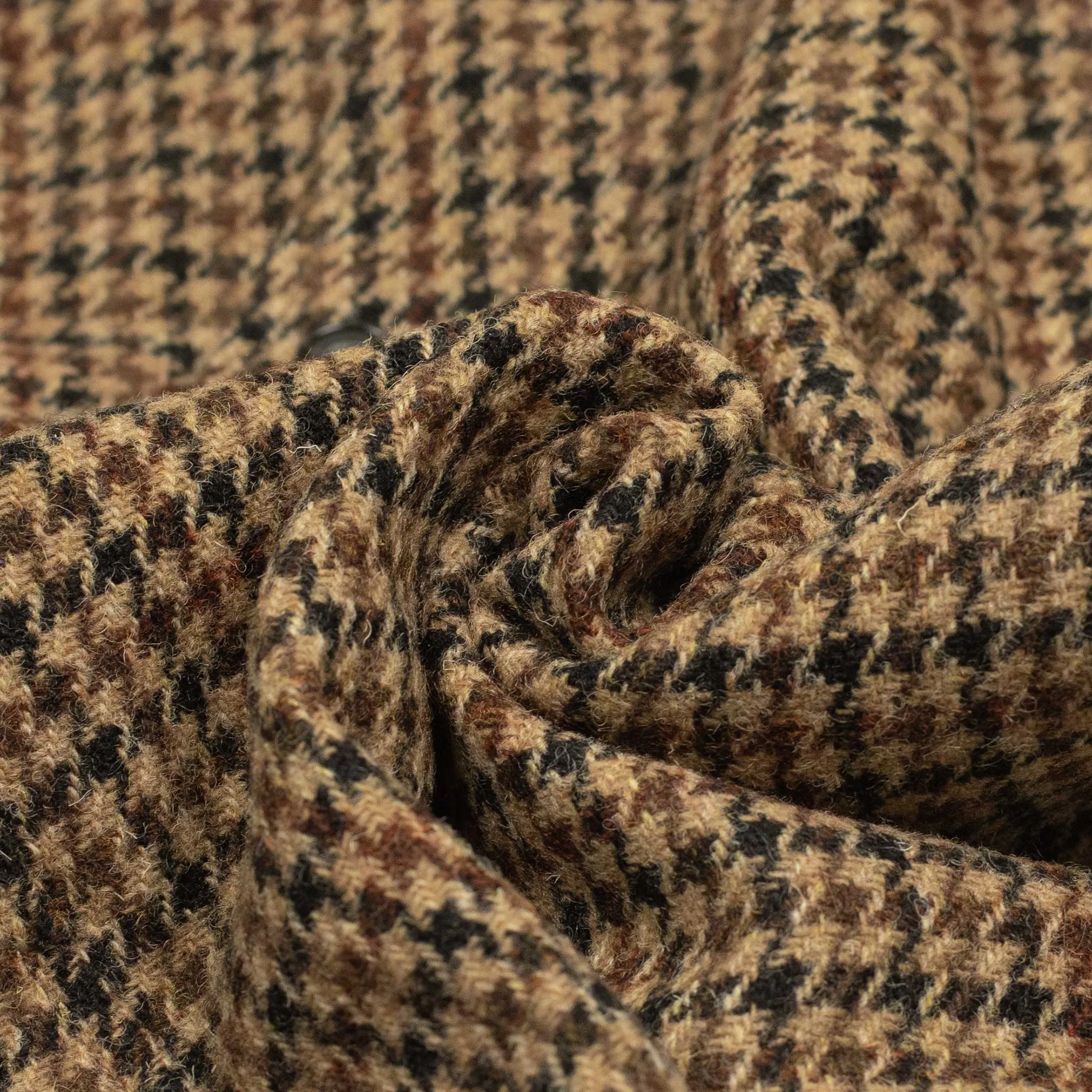 Balmacaan coat in brown, black, and burgundy guncheck Harris Tweed wool (restock)