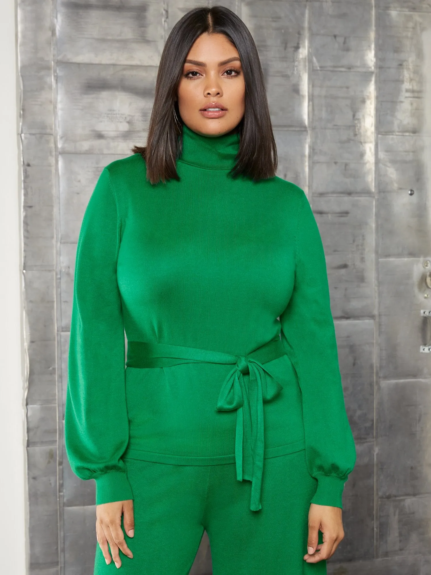 Belted Turtleneck Sweater