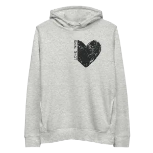 BLACK "LOVE WINS" HEART ORGANIC HOODIE