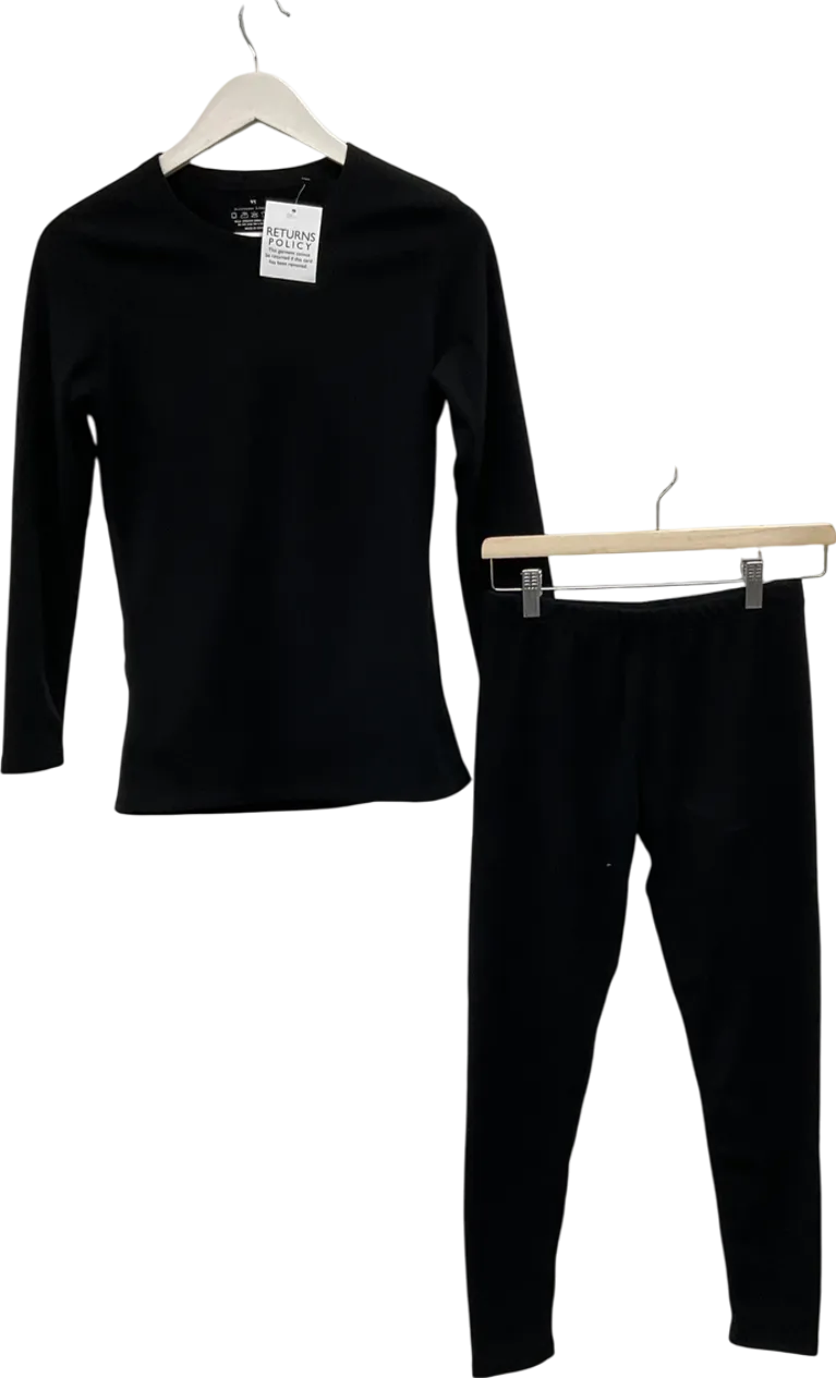 Black Velvet Plush Lined Long Sleeve Top & Leggings UK XS