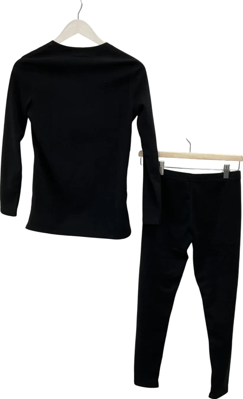 Black Velvet Plush Lined Long Sleeve Top & Leggings UK XS