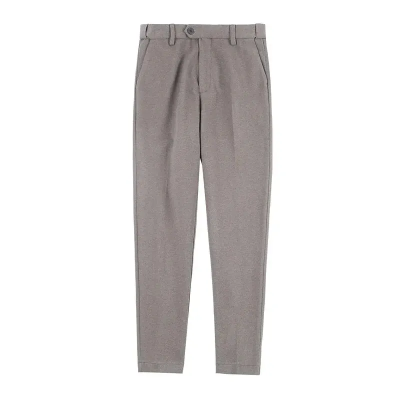 Bonsir Winter Thickened Woolen Suit Pant Mens Casual Straight Trousers Korean Classic Fashion Business Formal Office Social Suit Pants