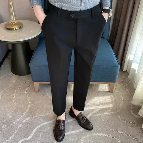 Bonsir Winter Thickened Woolen Suit Pant Mens Casual Straight Trousers Korean Classic Fashion Business Formal Office Social Suit Pants