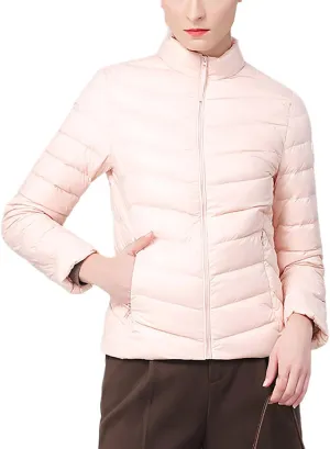 Borniu Women's Lightweight Puffer Jacket Stand Collar Zip Up Quilted Winter Coat Casual Slim Fit Warm Down Jackets