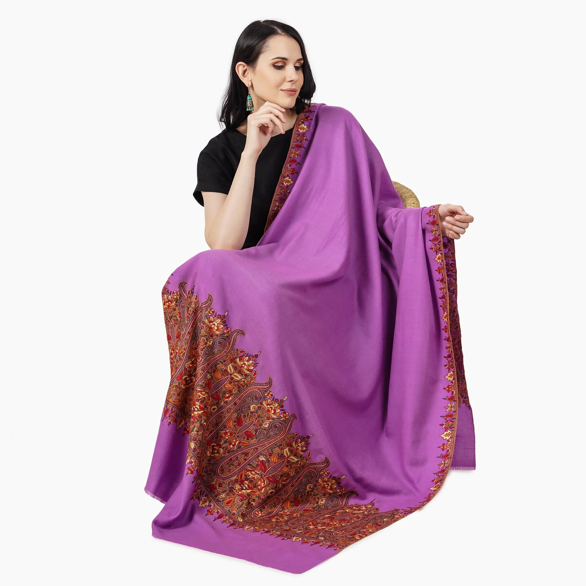 Cashmere Pashmina Shawl Embroidered (Orchid)