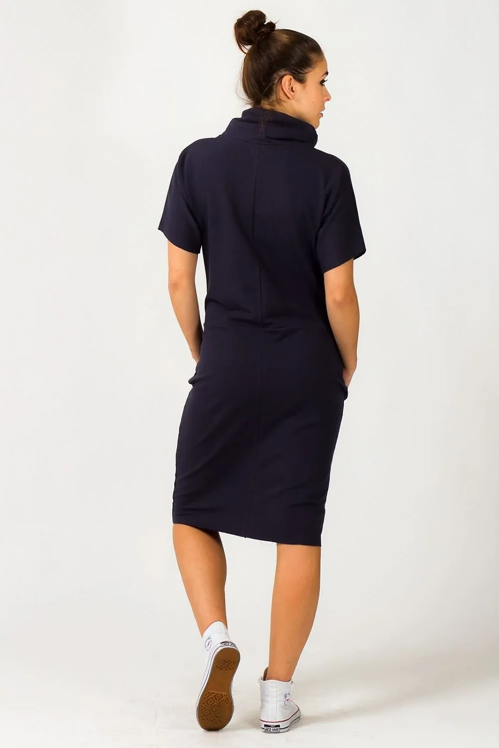 Chic Knit Turtleneck Dress with Functional Pockets