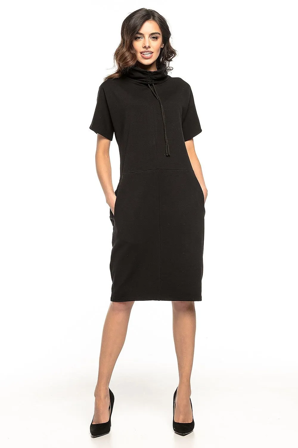 Chic Knit Turtleneck Dress with Functional Pockets