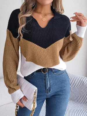 Colorblock Knitted Sweater - Warm Wool Knitwear Top