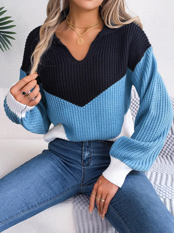 Colorblock Knitted Sweater - Warm Wool Knitwear Top