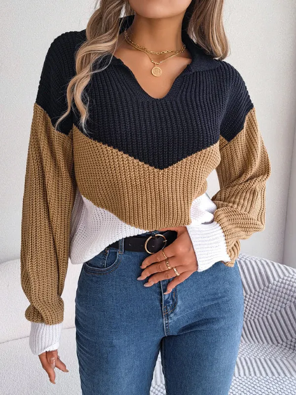 Colorblock Knitted Sweater - Warm Wool Knitwear Top