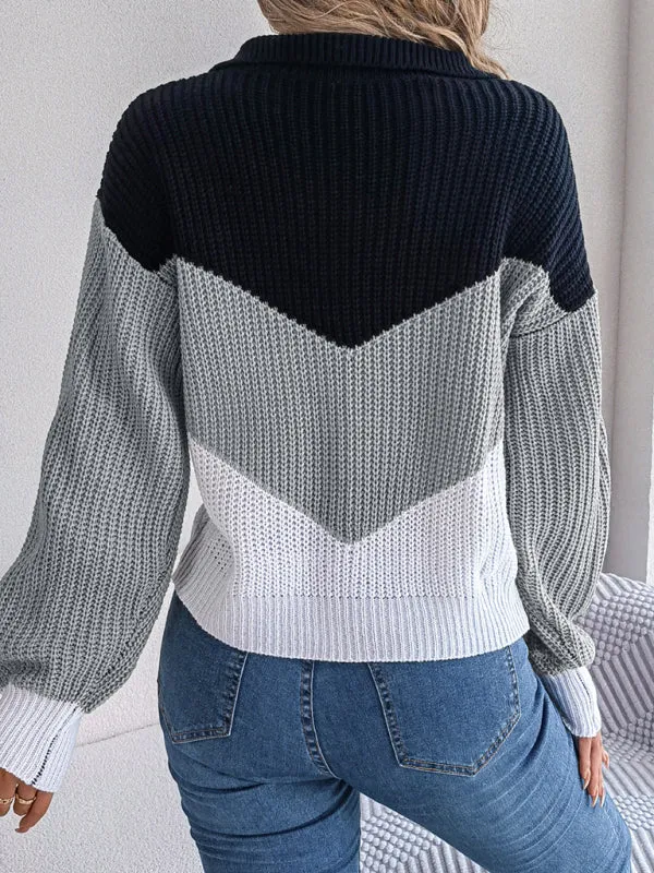 Colorblock Knitted Sweater - Warm Wool Knitwear Top