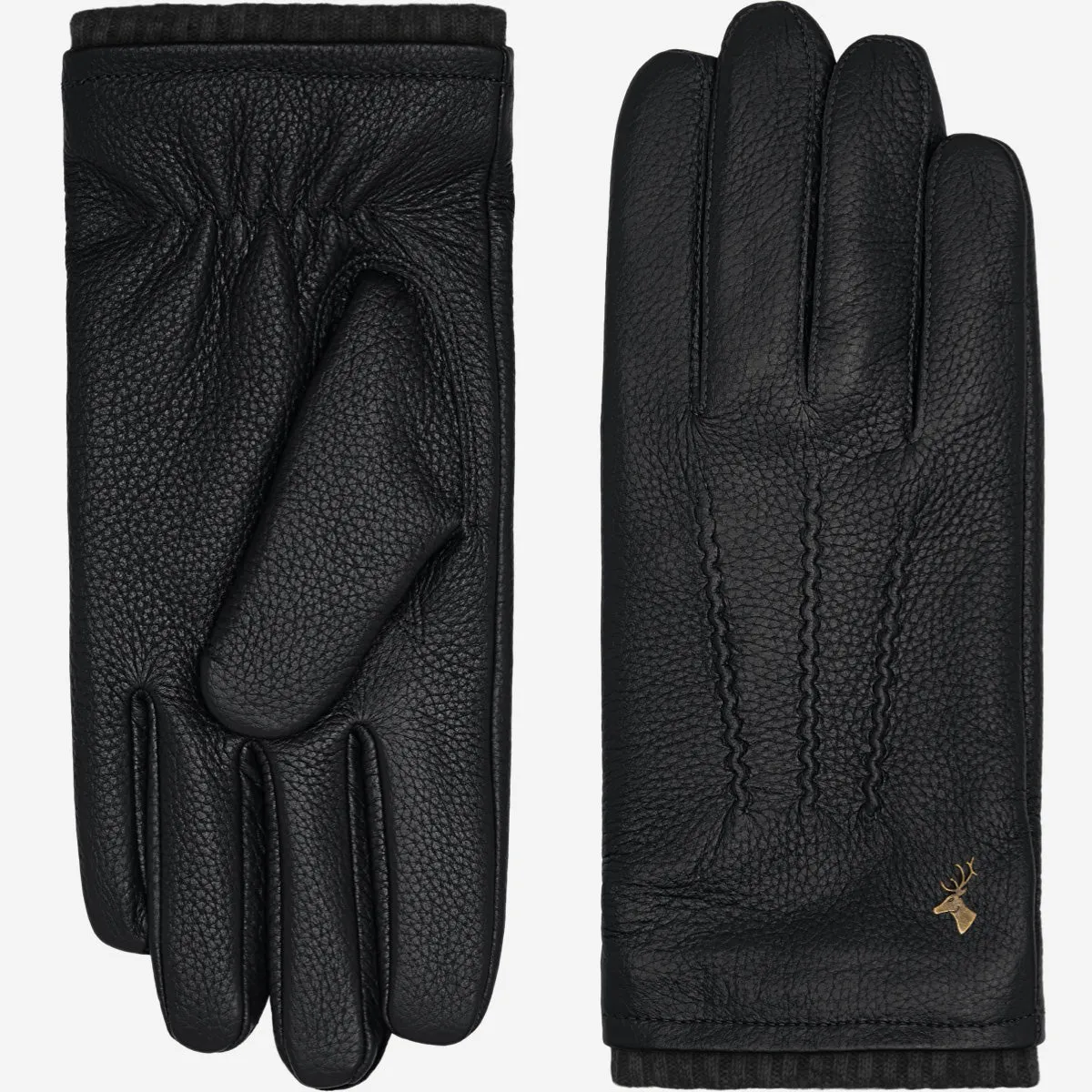 Columbus (black) – deerskin (American deerskin) leather gloves with warm wool lining