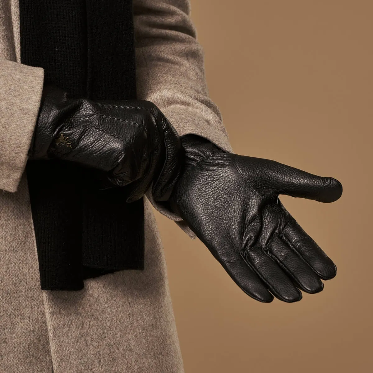 Columbus (black) – deerskin (American deerskin) leather gloves with warm wool lining