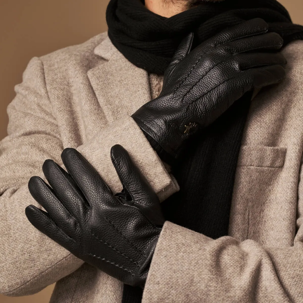 Columbus (black) – deerskin (American deerskin) leather gloves with warm wool lining