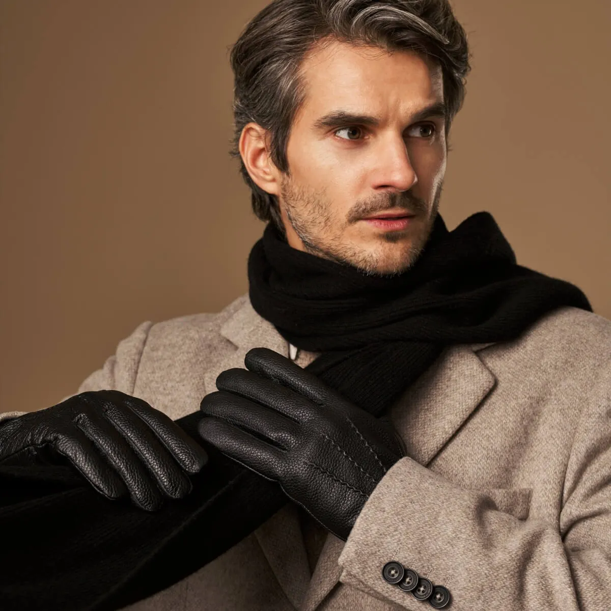 Columbus (black) – deerskin (American deerskin) leather gloves with warm wool lining