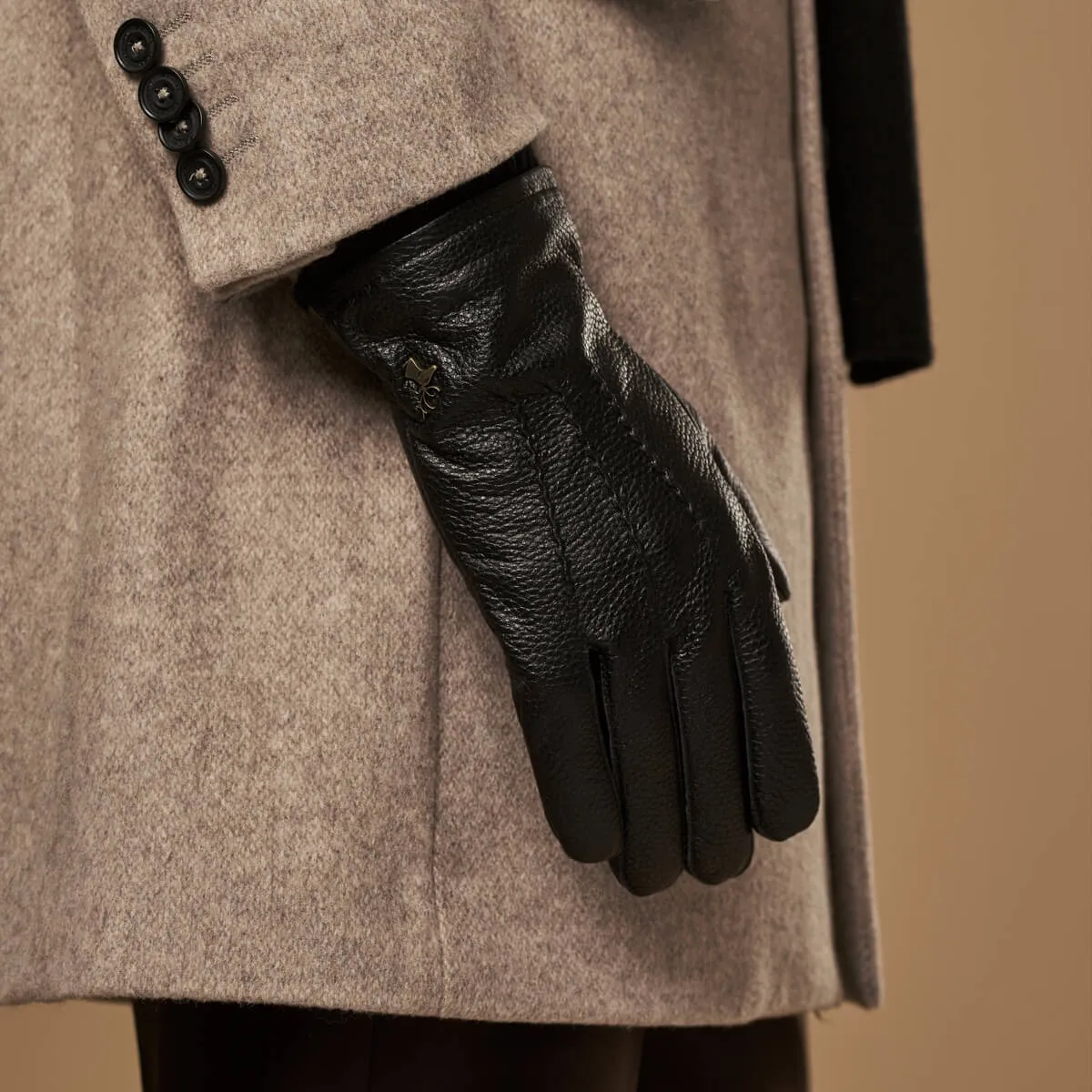 Columbus (black) – deerskin (American deerskin) leather gloves with warm wool lining