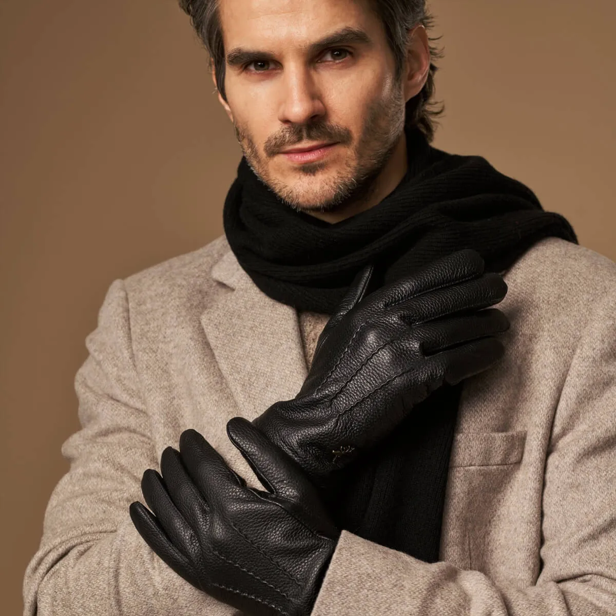 Columbus (black) – deerskin (American deerskin) leather gloves with warm wool lining