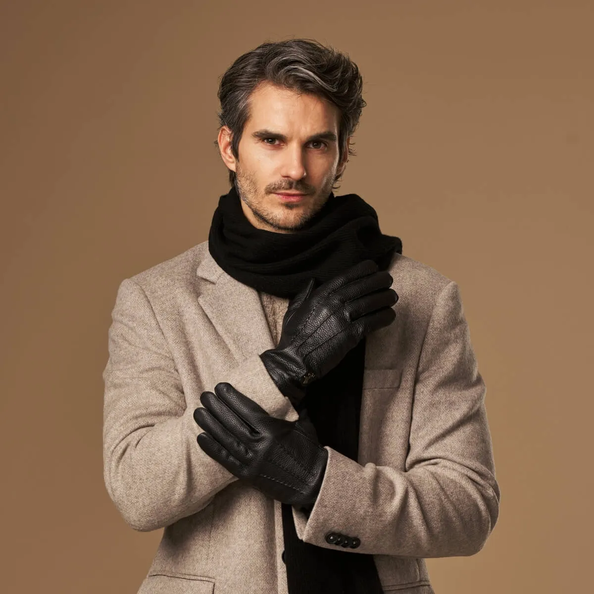 Columbus (black) – deerskin (American deerskin) leather gloves with warm wool lining