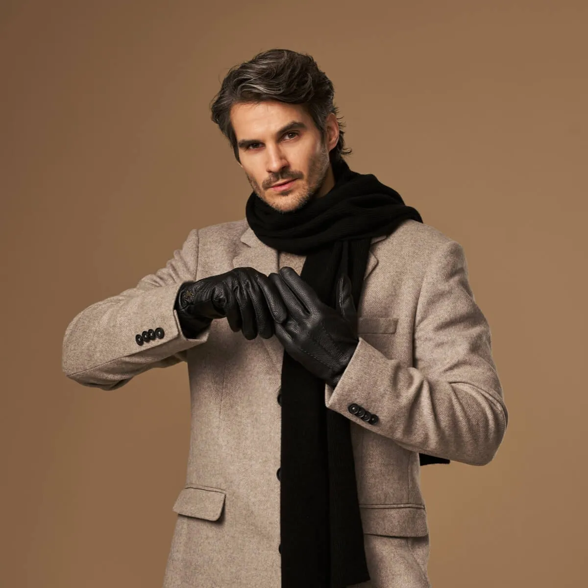 Columbus (black) – deerskin (American deerskin) leather gloves with warm wool lining