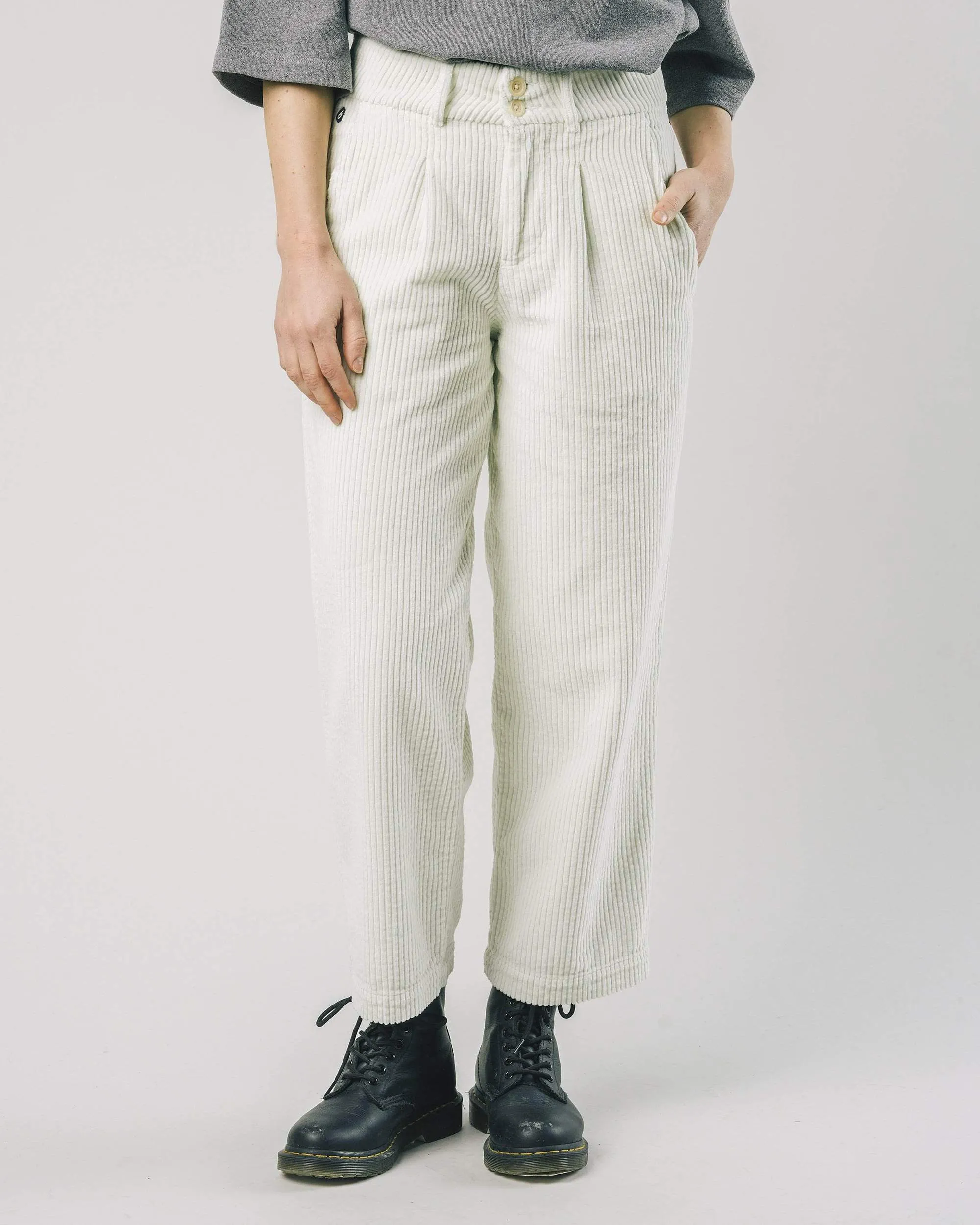 Corduroy Pleated Pant - Ice White