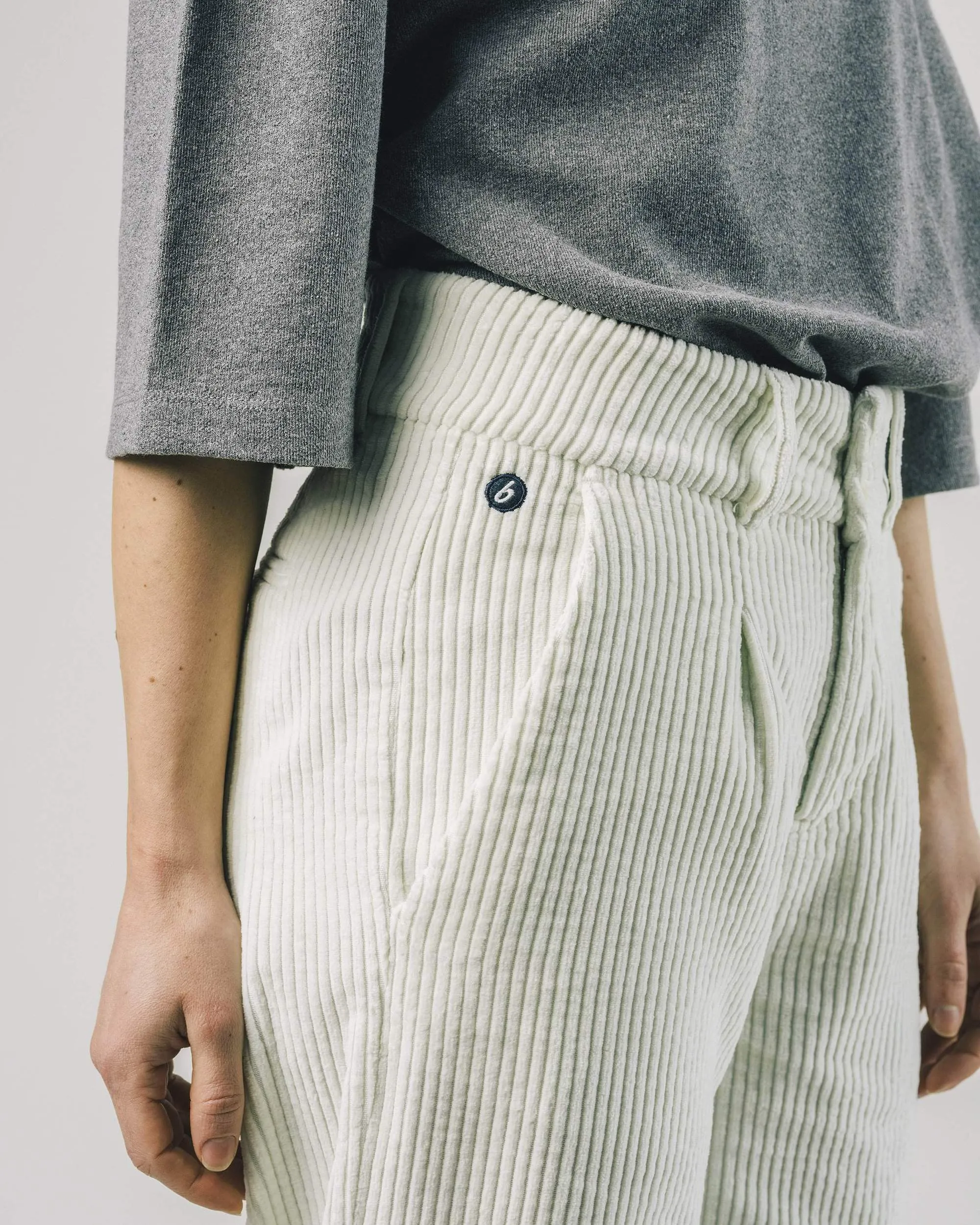 Corduroy Pleated Pant - Ice White