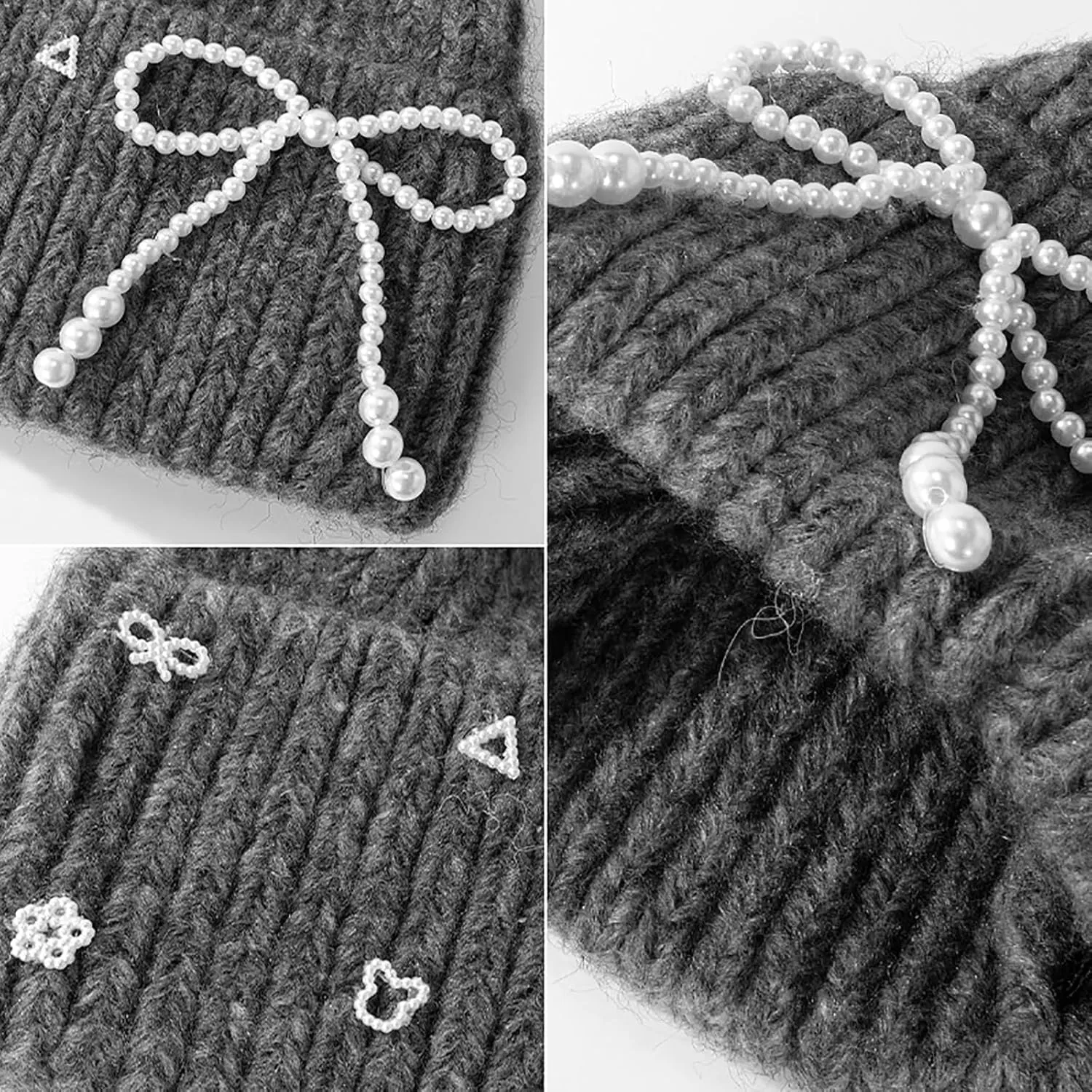 CORIRESHA Women's Cute Pearl Bow Beanie Fashion Cuffed Winter Warm Chunky Rib Knit Hat