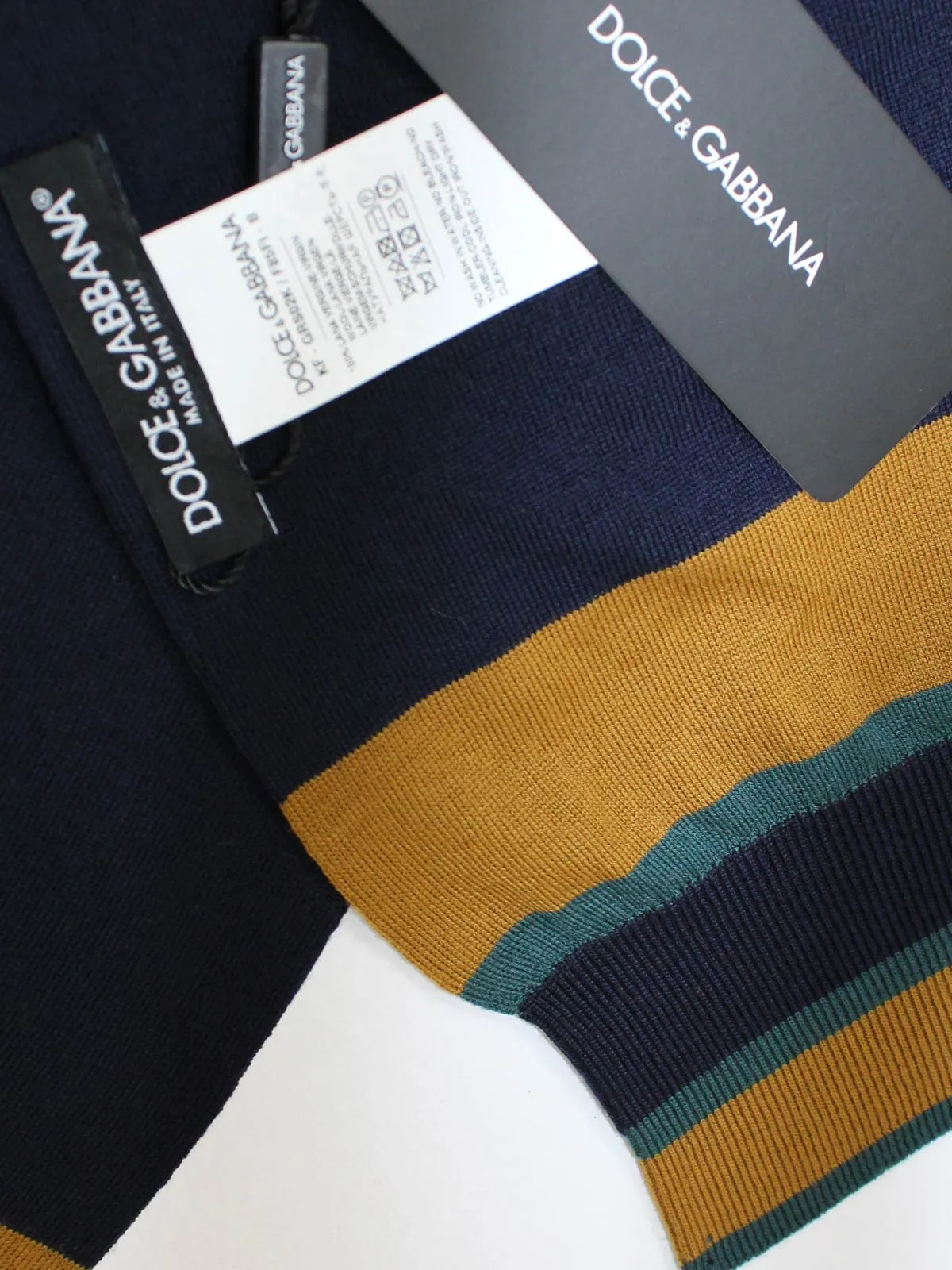 Dolce & Gabbana Scarf Navy Mustard - Wool Men Shawl BLACK FRIDAY SALE