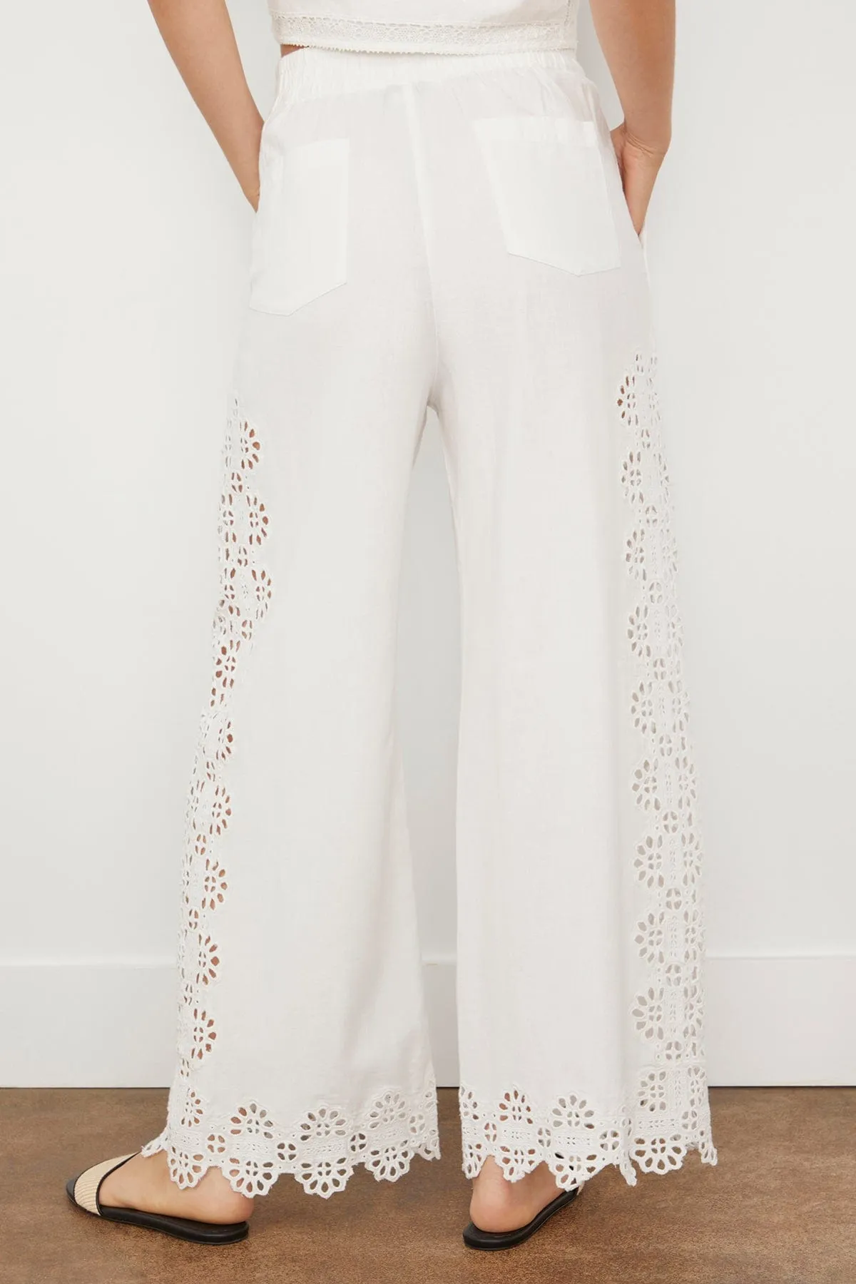 Edith Embroidered Pant in Cream