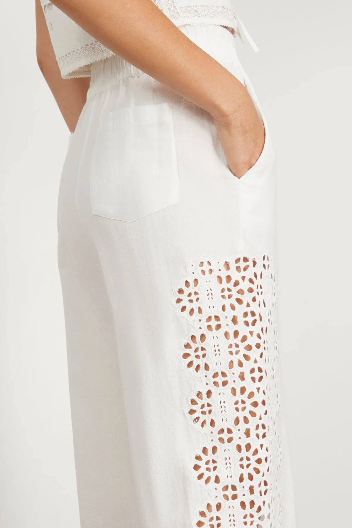 Edith Embroidered Pant in Cream