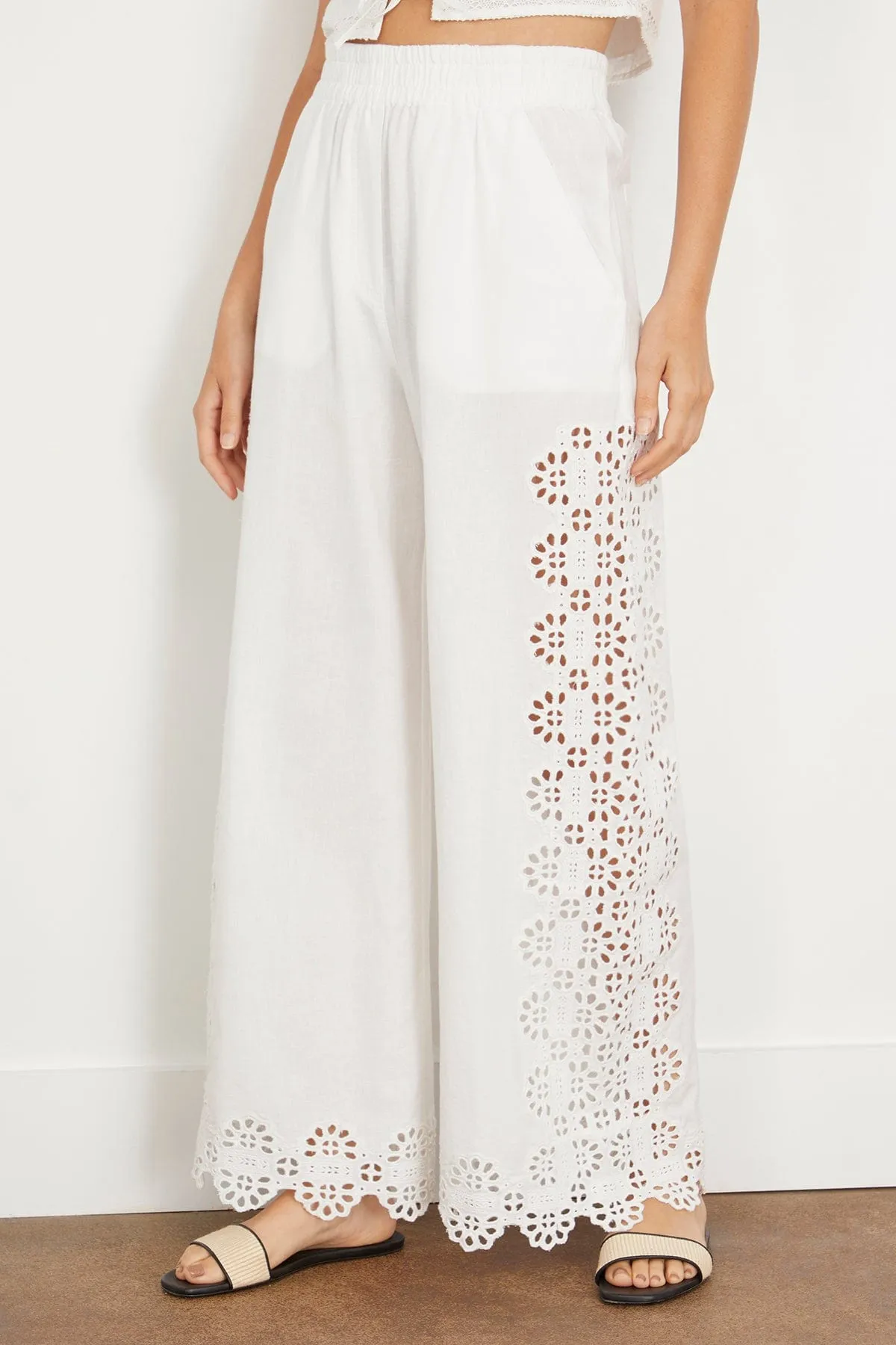 Edith Embroidered Pant in Cream