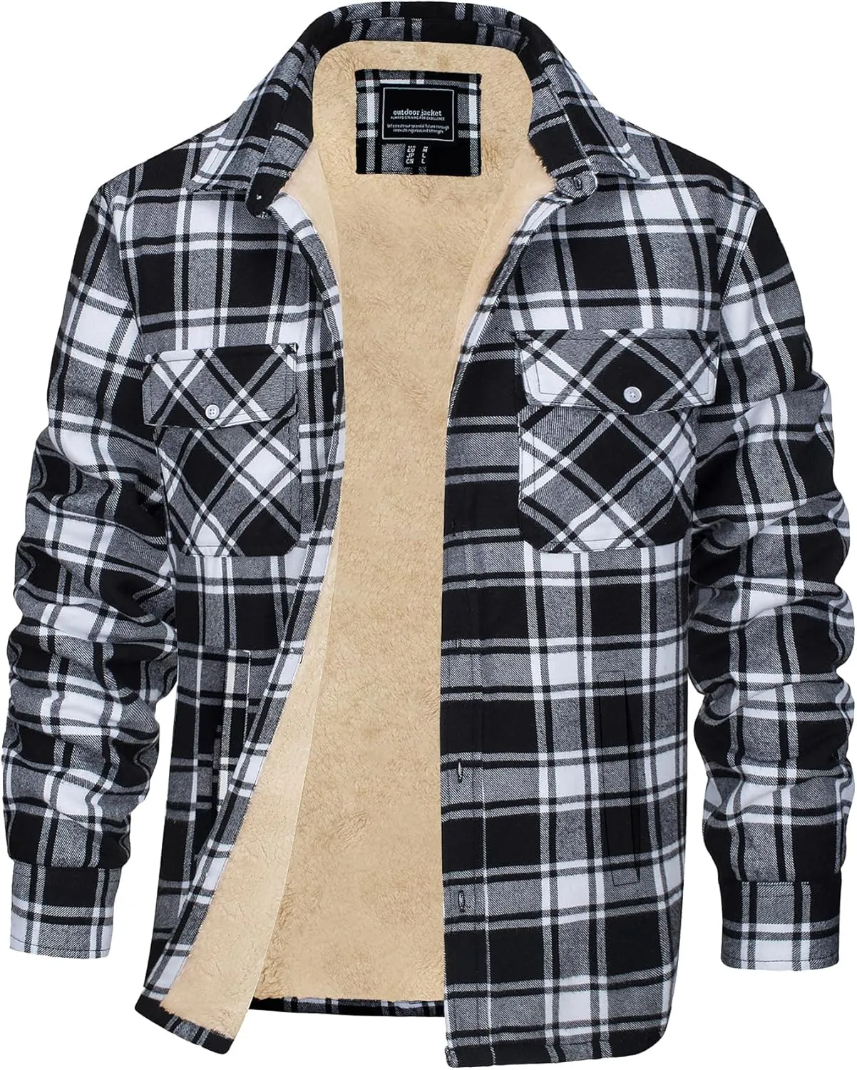 EKLENTSON Men's Flannel Shirt Jacket Thick Fleece Lined Jackets Plaid Sherpa Jacket Cotton Winter Jackets With 5 Pockets