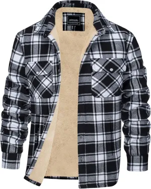EKLENTSON Men's Flannel Shirt Jacket Thick Fleece Lined Jackets Plaid Sherpa Jacket Cotton Winter Jackets With 5 Pockets