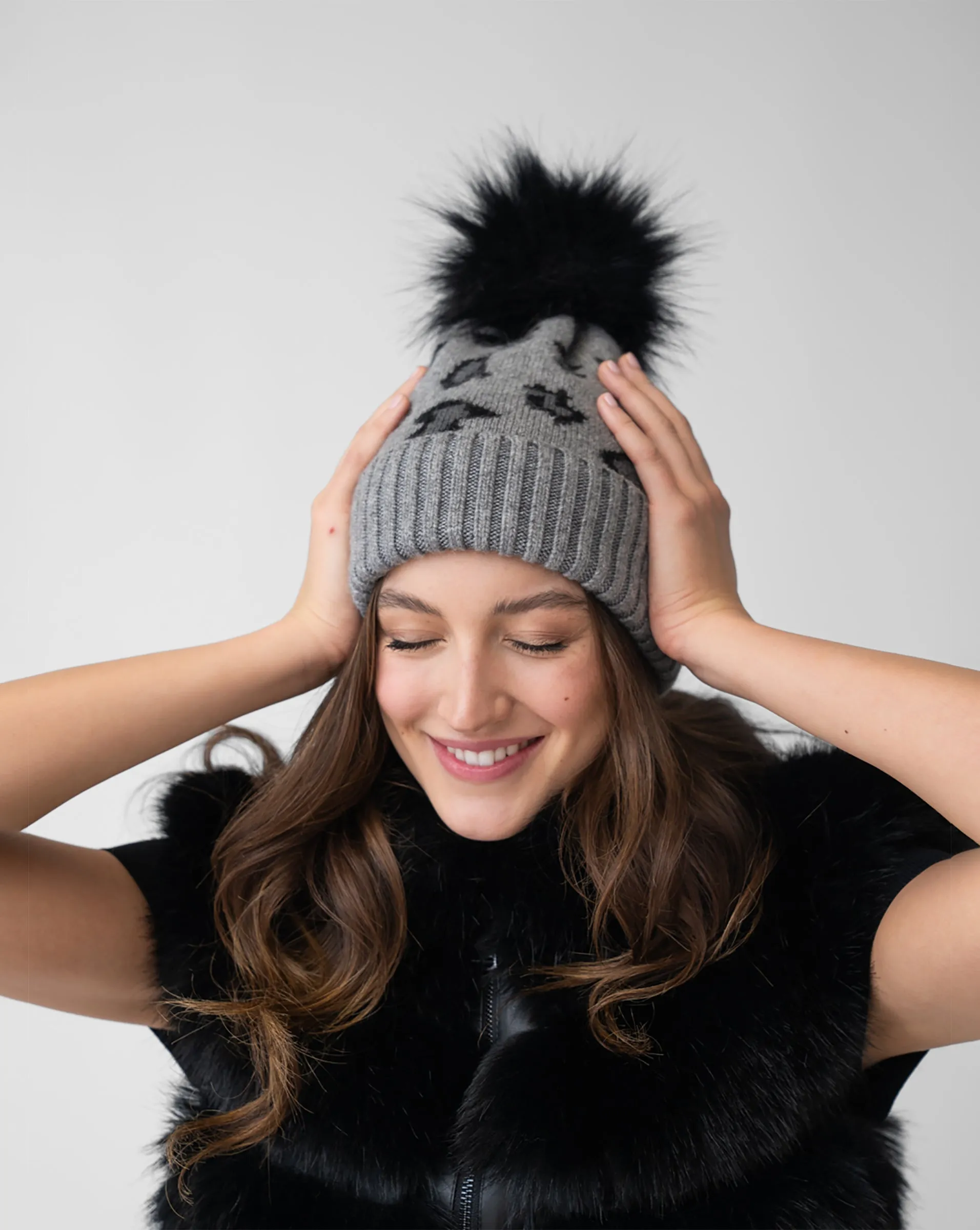 FINAL SALE - Animal Print Faux Fur Pom-Pom Hat