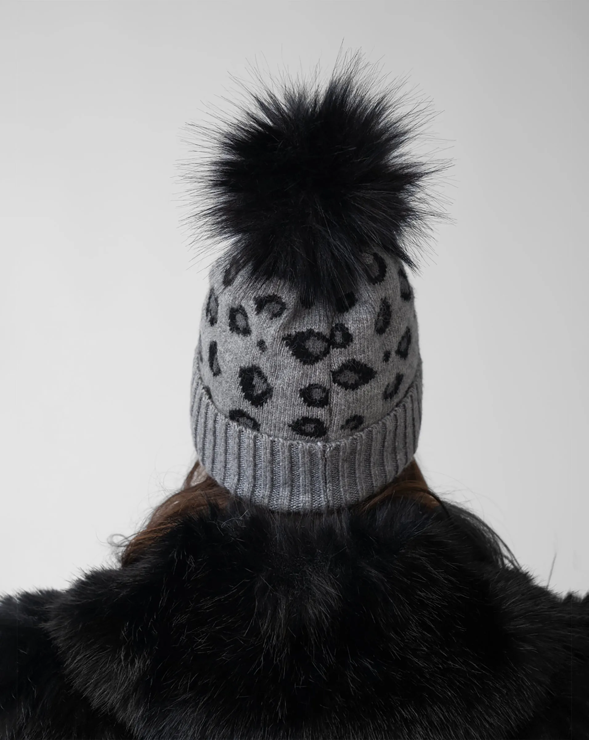 FINAL SALE - Animal Print Faux Fur Pom-Pom Hat