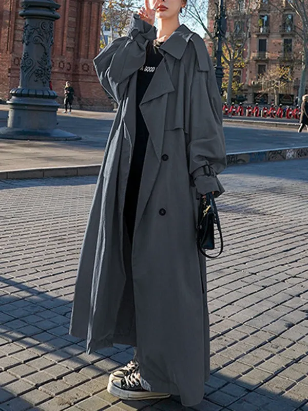 Flytonn-Winter Outfits Christmas Thanksgiving Gift New Year's Eve Outwear Long Sleeves Loose Buckle Buttoned Split-Back Tied Waist Lapel Outerwear Trench Coats