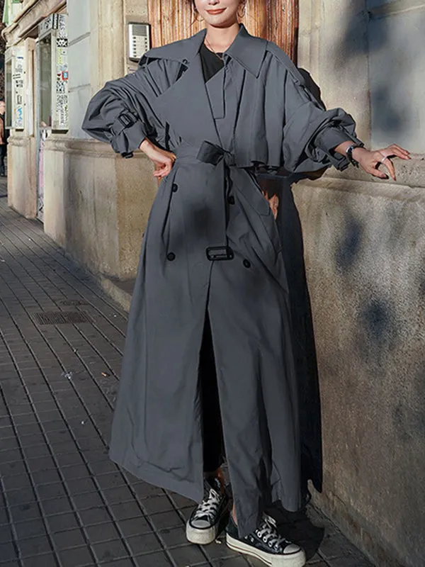 Flytonn-Winter Outfits Christmas Thanksgiving Gift New Year's Eve Outwear Long Sleeves Loose Buckle Buttoned Split-Back Tied Waist Lapel Outerwear Trench Coats